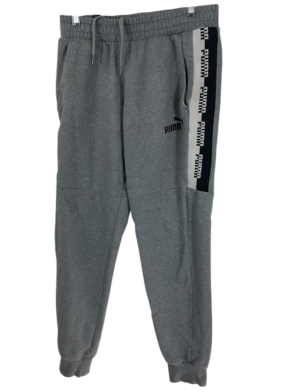 PUMA Amplified Men’s Jogger Pants Gray Logo Tape Sweatpants Size Small